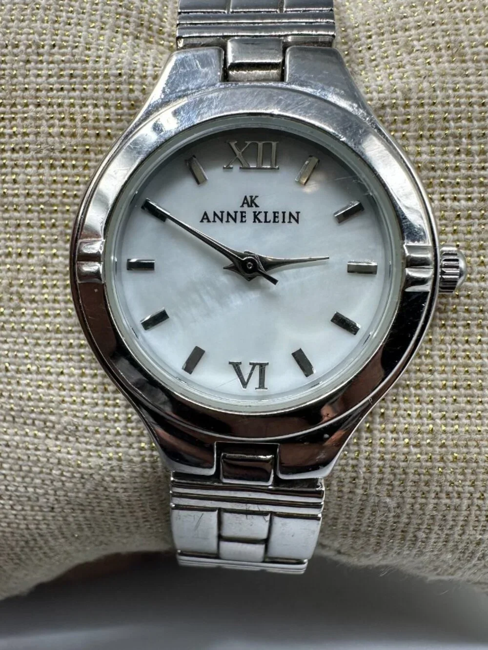 3/$30 Anne Klein Watch Women Silver Tone White Dial 26MM New Battery 6.75